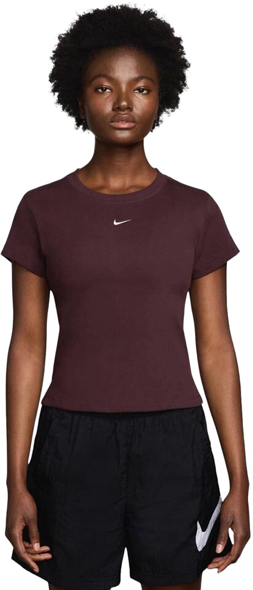 Nike Sportswear Geribbeld T-shirt Dames Bordeauxrood