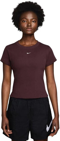 Nike Sportswear Geribbeld T-shirt Dames Bordeauxrood